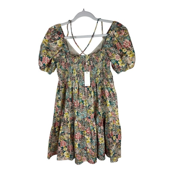 Heartloom Sz M Kendra Mini Dress Floral Babydoll Smocked Back Tiered - Picture 3 of 11